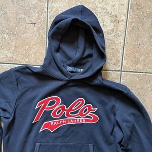 Polo Ralph Lauren Hoodie Pullover Sweatshirt Double-Knit Navy Script Men's Large